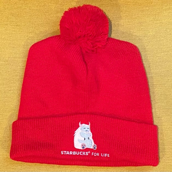 NWOT Starbucks for Life 2021 Exclusive Limited Edition Sleeping Yeti Red Beanie - Picture 2 of 10